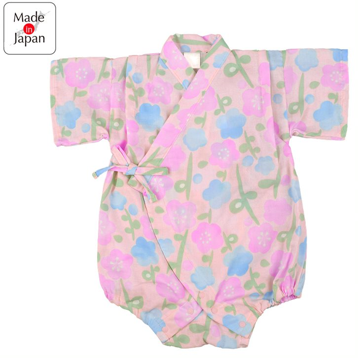 akachan honpo - 甚平包屁衣-小花-粉紅色