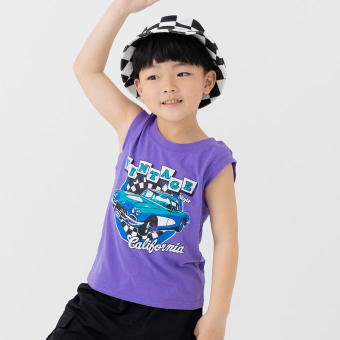 日本 Chil2 - [超低價] 100%棉 童趣印花背心上衣-大嘴鳥-水藍