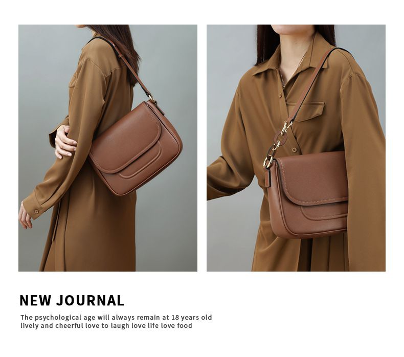 真皮質感腋下馬鞍包-附2種背帶-深棕色 (25x19x9cm)