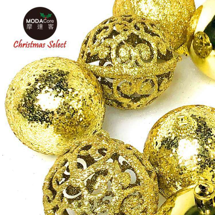 MODACore 摩達客 - 聖誕60mm(6CM)風華金系16入霧亮混款圓球吊飾組 | 聖誕樹裝飾球飾掛飾
