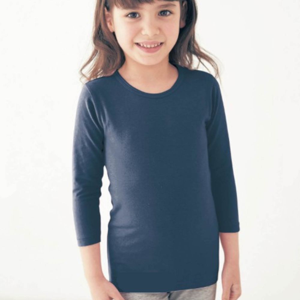 日本千趣會 - 95%棉 (兒童)圓領九分袖發熱衣-深藍