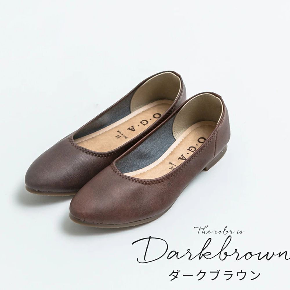 日本女裝代購 - 日本製 仿皮尖頭柔軟休閒平底包鞋-深咖啡