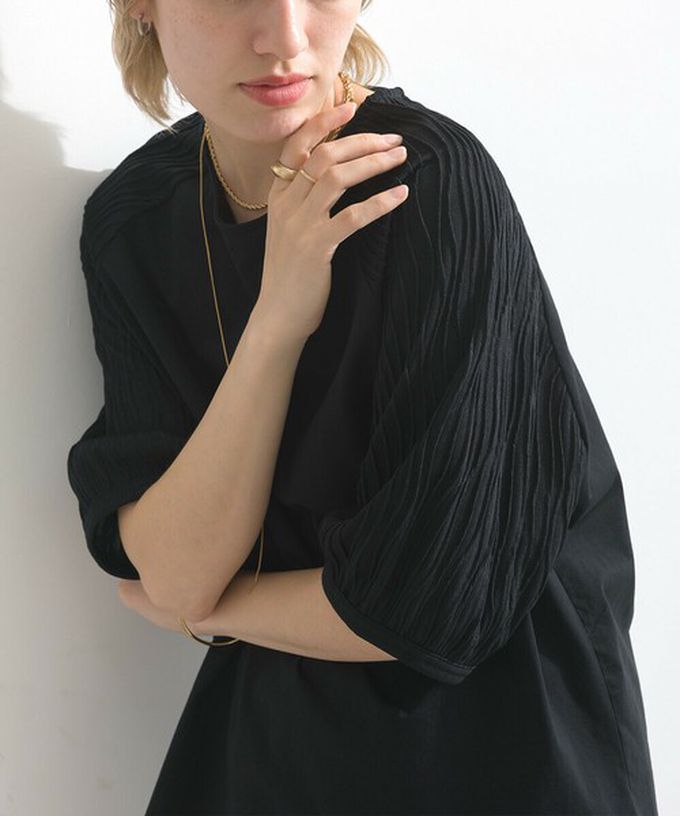 日本 le colis - 優雅立體感波浪五分袖上衣-淺軍綠