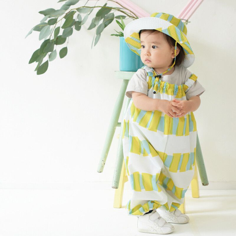 日本代購 - 兒童連身遊戲服/玩沙服(附收納袋)-文青格紋-卡其 (90-100cm)