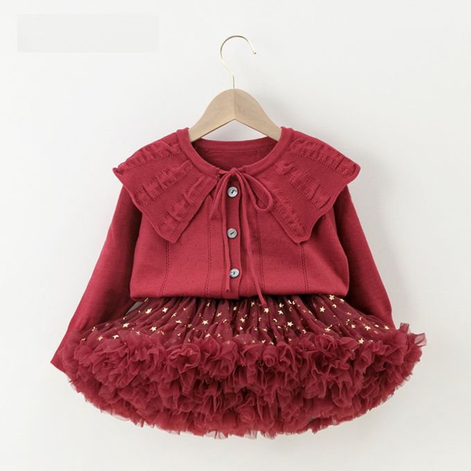 love, charlotte - 喜氣洋洋聖誕拜年節慶蓬蓬網紗裙-酒紅色