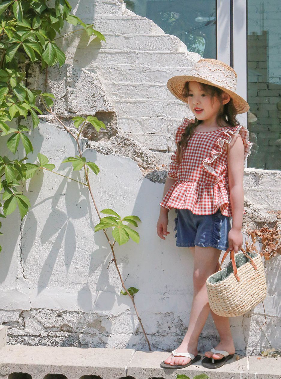 韓國 Puellaflo - 鬆緊腰抓褶牛仔短褲-深藍