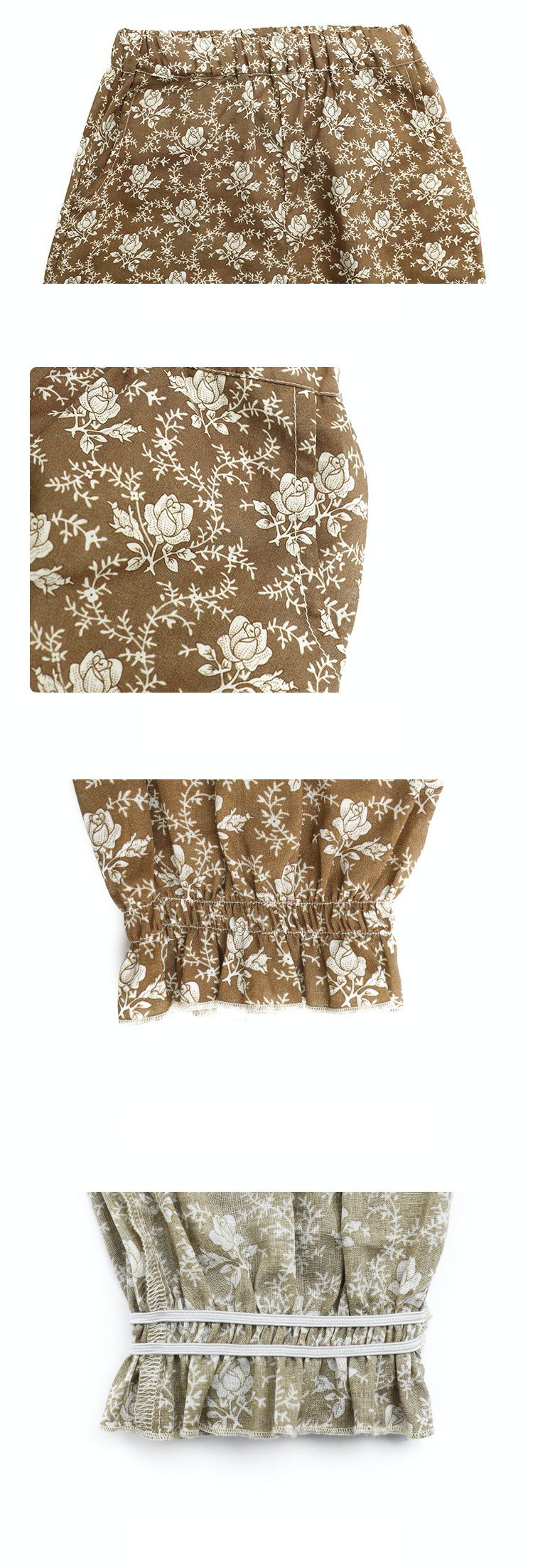 荷葉邊束口防蚊褲-滿版花花-黃色