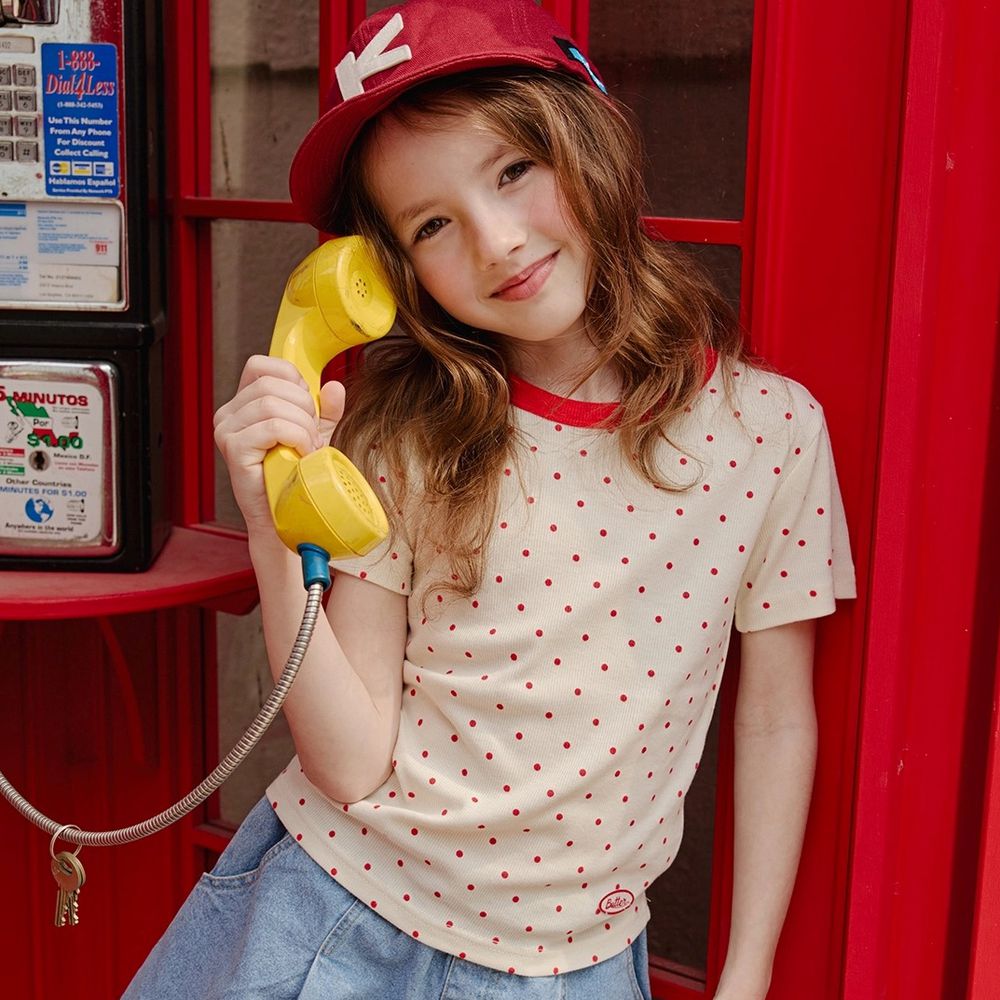 APPLE SMILE 可愛點點彈性短袖上衣-象牙白