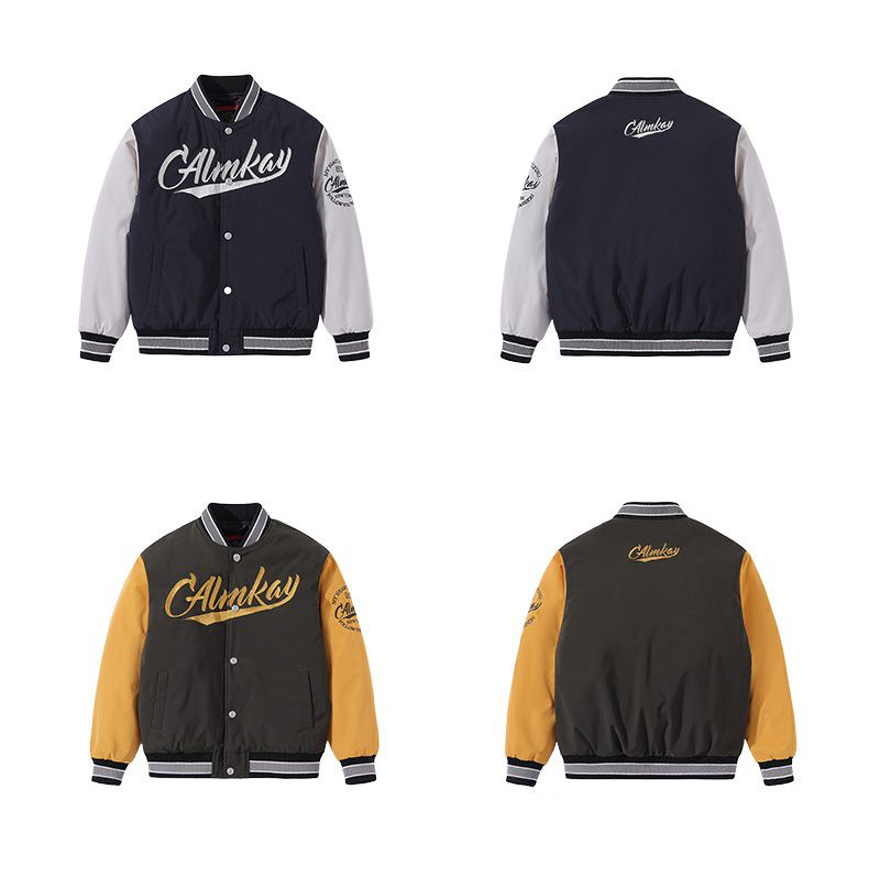 雙排扣加厚夾棉刺繡棒球外套-黃色