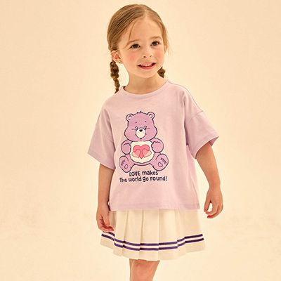 韓國 Care Bears - 聯名款心心熊短袖上衣X百褶裙套裝-紫X白