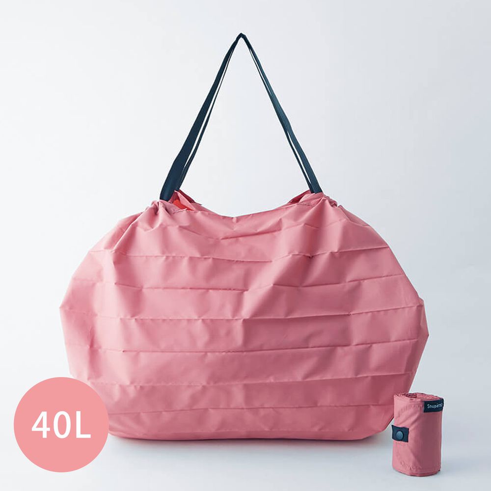 日本 MARNA - Shupatto 秒收摺疊購物袋(可掛購物籃)-五週年限定升級款-蜜桃粉 (L(50x38cm))-耐重15kg / 40L