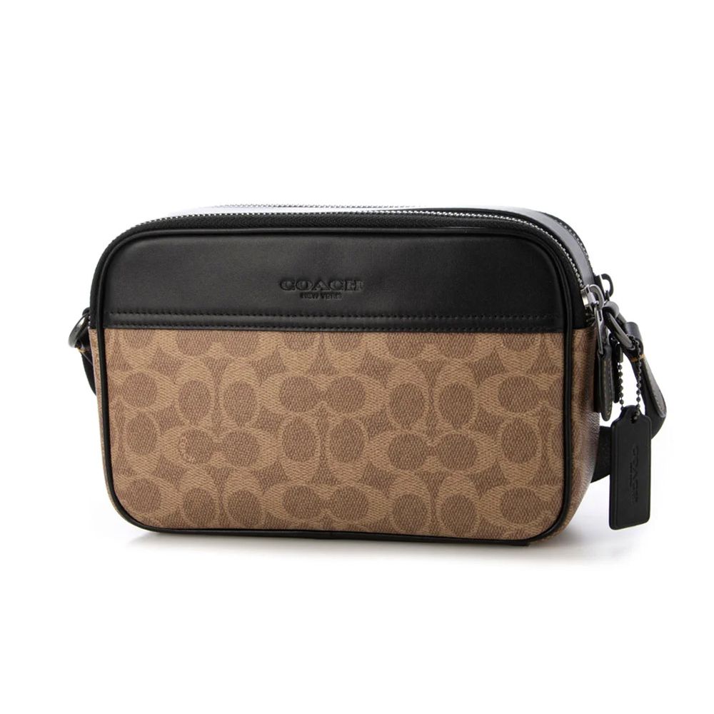 經典款荖花撞色男款斜背包 (卡其黑)