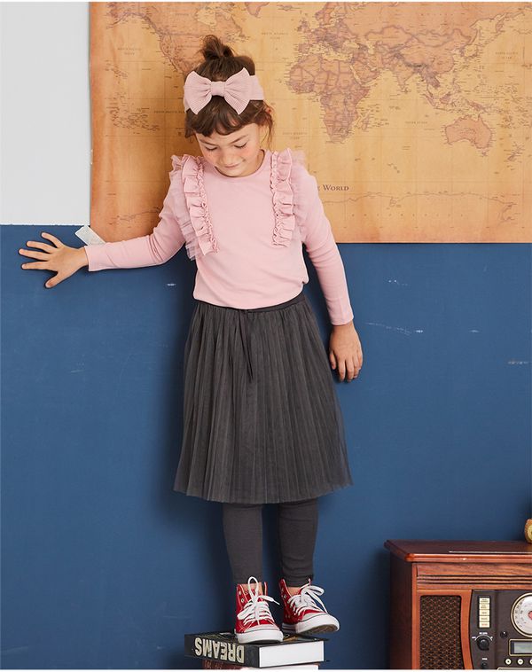 麗嬰房 Little moni - 假兩件網紗蓬裙褲-鐵灰