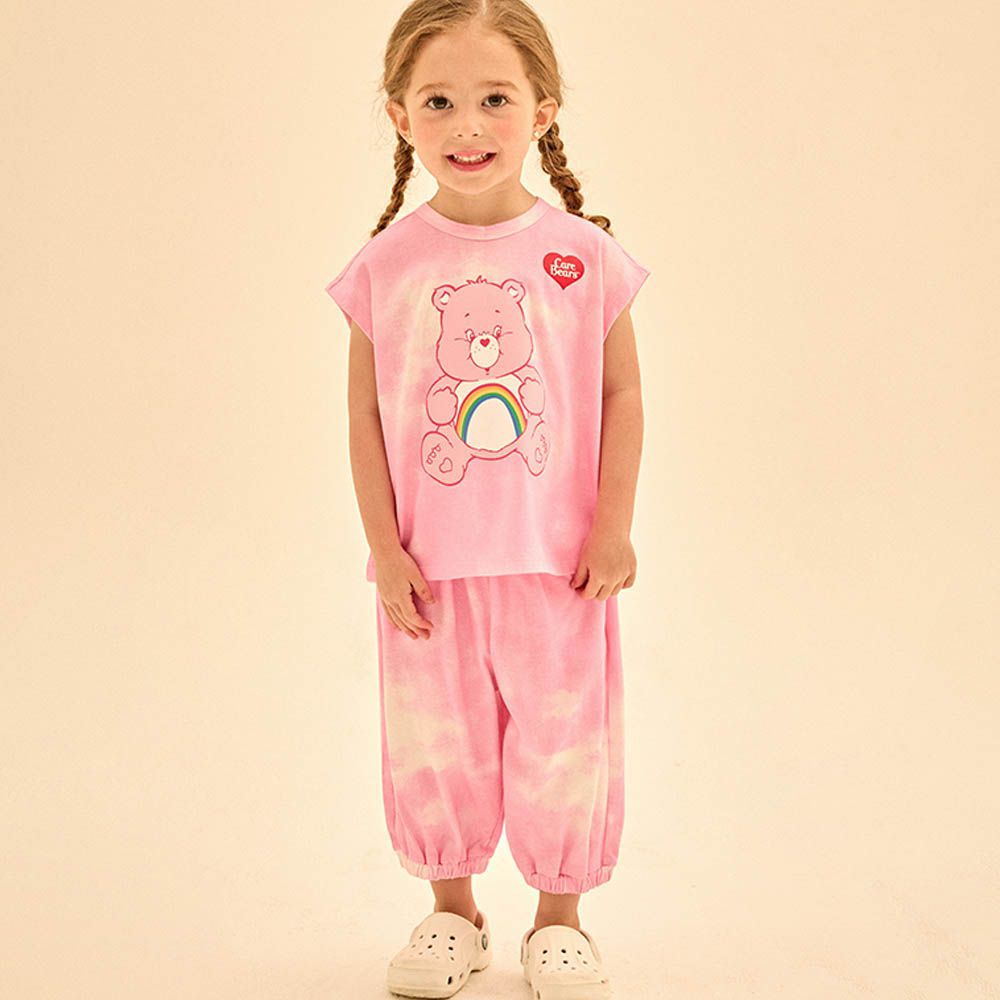 聯名款暈染落肩上衣X七分褲套裝-彩虹粉紅熊