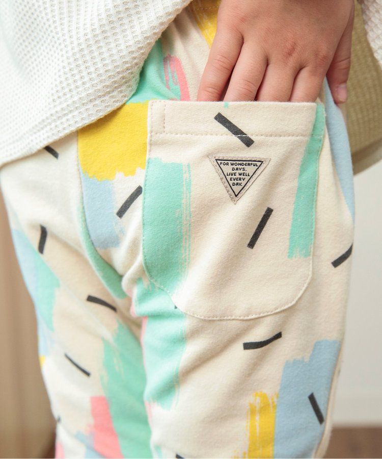 日本 BREEZE - 休閒百搭鬆緊長褲(9分丈)-碎花-淺鵝黃