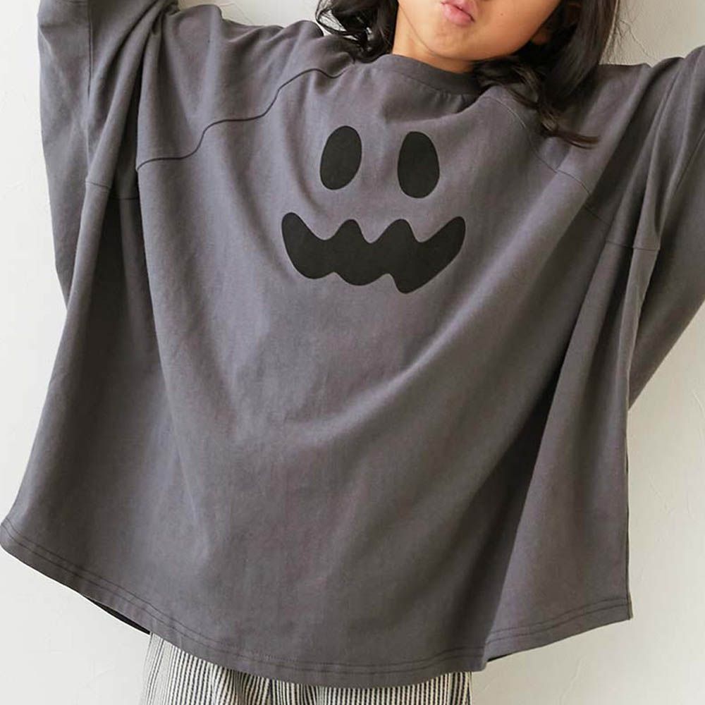 萬聖節 廓形寬版造型上衣-小幽靈-炭灰