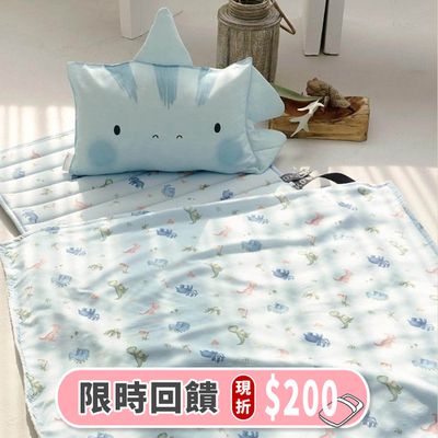 韓國 Hiyokobaby - 舒柔莫代爾Air mesh透涼兒童睡袋三件組-藍角龍公園