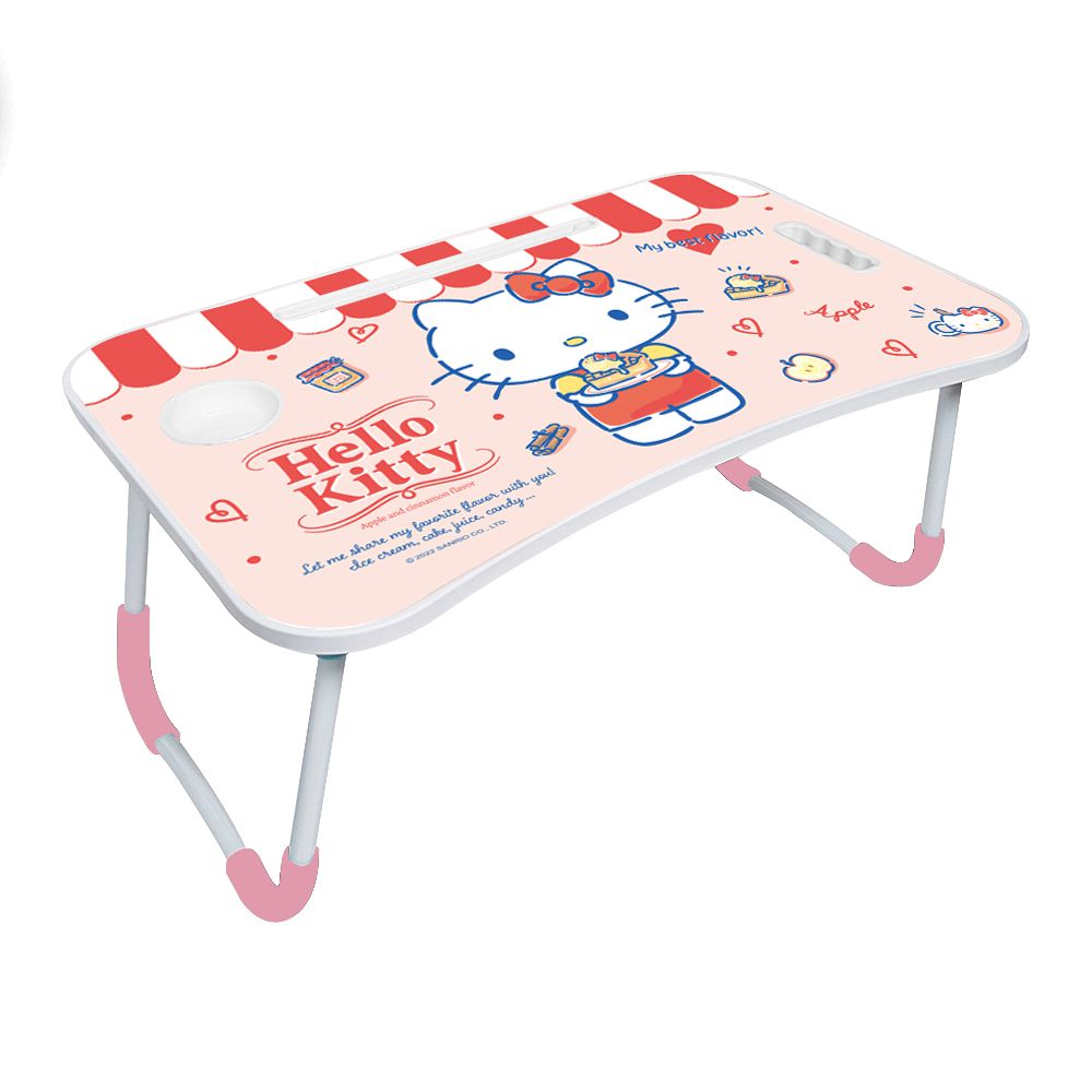 收納王妃 - 三麗鷗Sanrio【蘋果攤KITTY】摺疊床上桌 懶人桌 小桌子 附杯架 摺疊桌