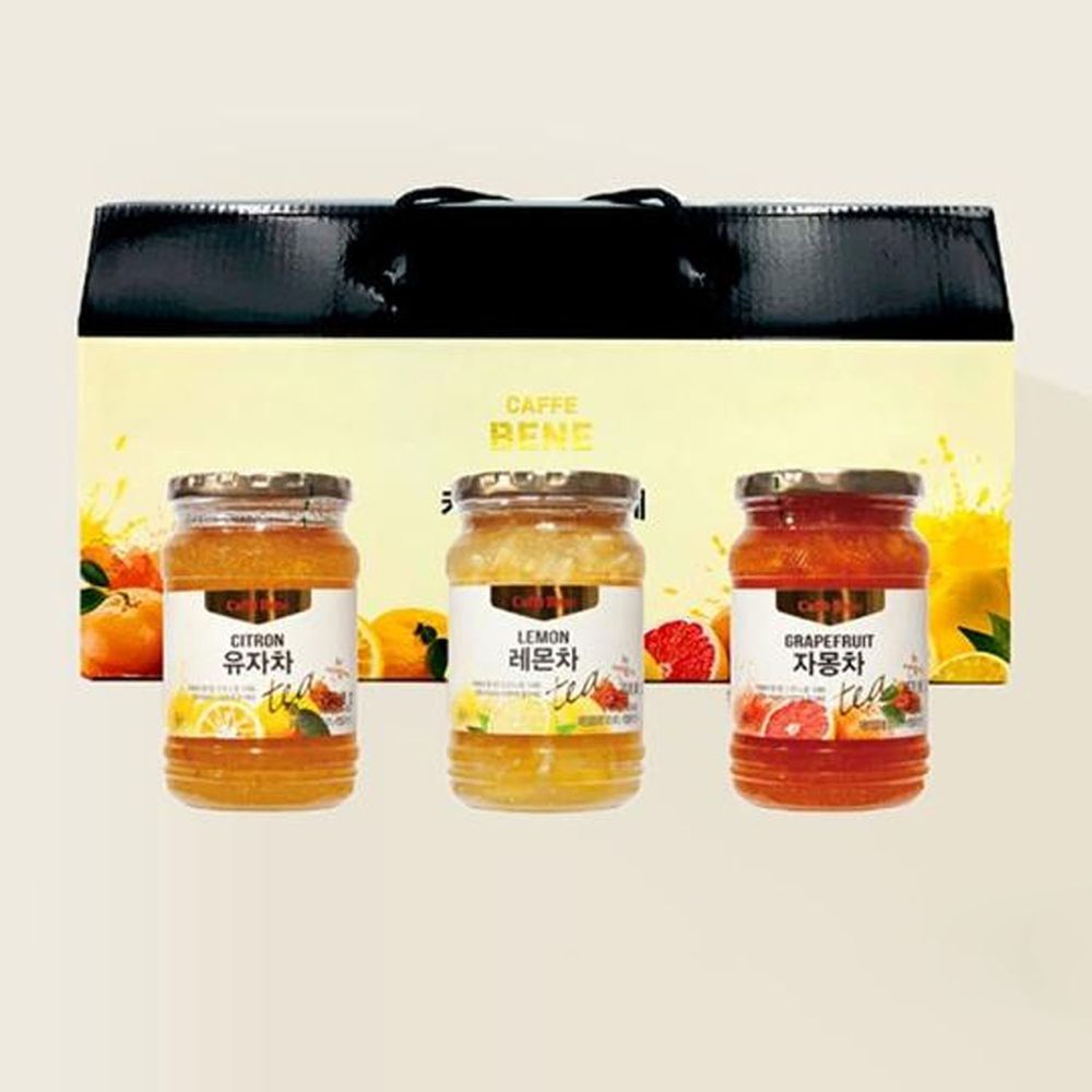 韓國Caffebene咖啡伴 - 韓國果茶禮盒-蜂蜜柚子/蜂蜜葡萄柚/蜂蜜檸檬(480g*3罐/盒)-效期2022-12-15( 總效2年)