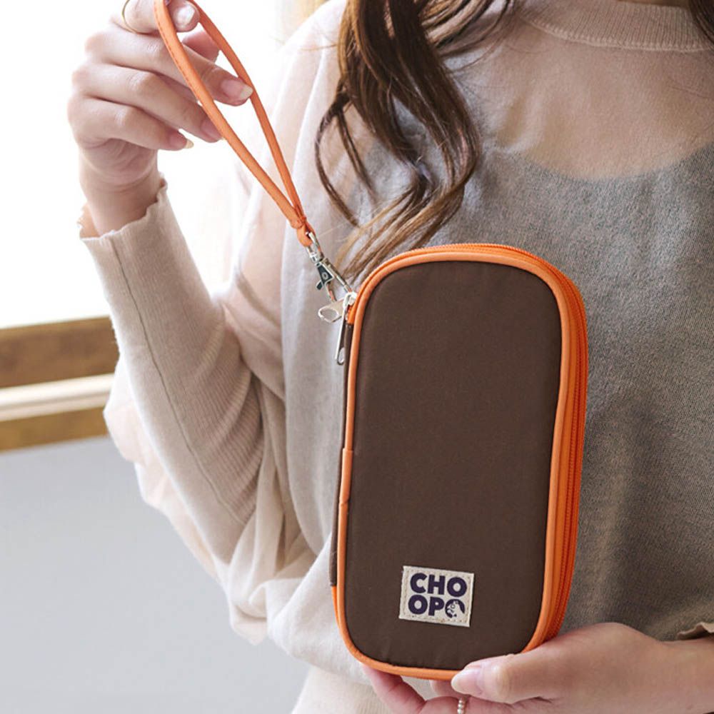 旅行便利雙層網格小物收納包-咖x橘