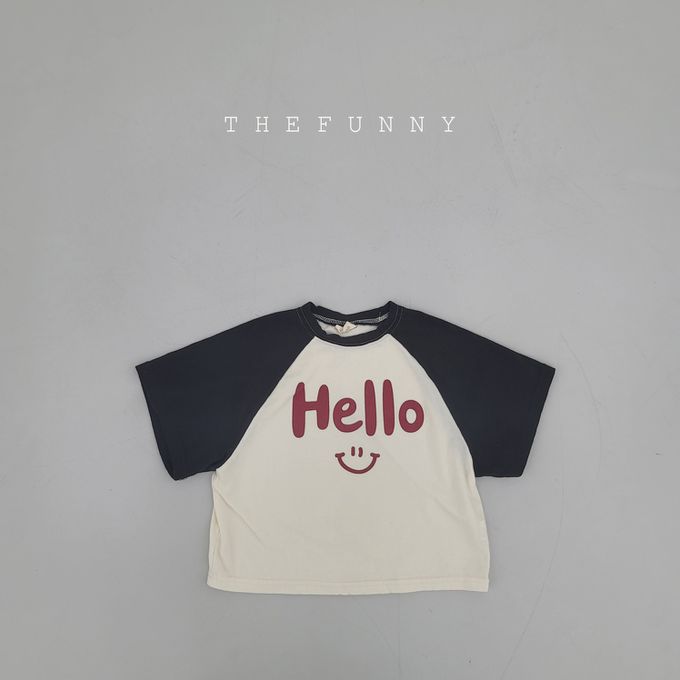 韓國 The Funny - Hello微笑印短袖上衣-米白X紅