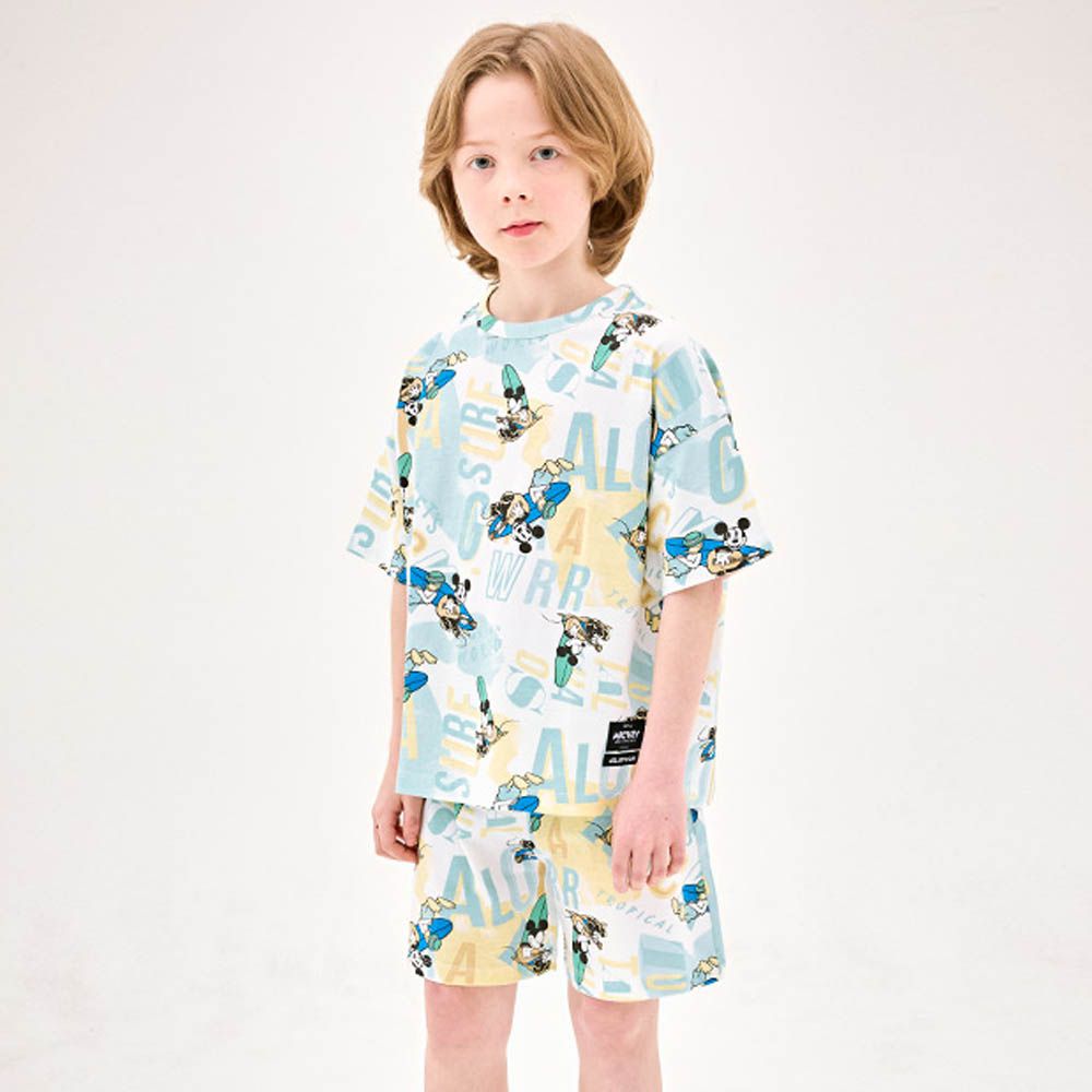(聯名款)海灘彈吉他純棉短袖套裝-卡通人物米奇
