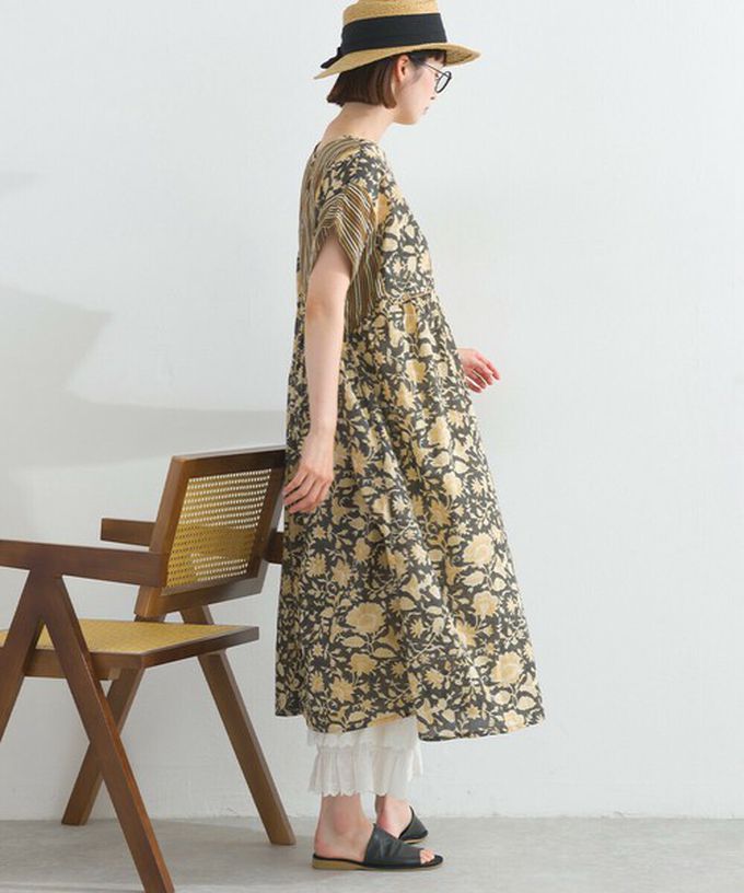 日本 Lupilien - 前後2way 自然風花卉印度棉輕盈洋裝-海軍藍