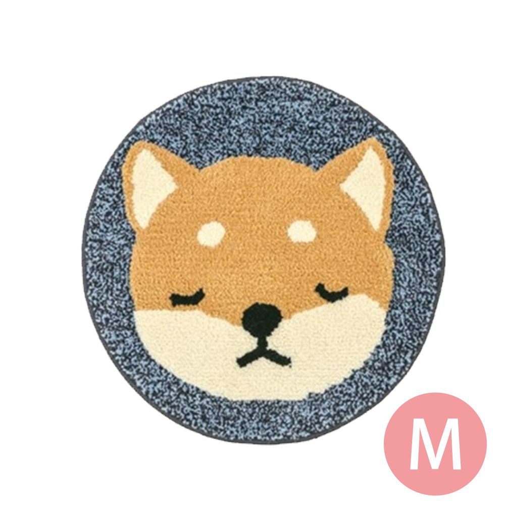 日本代購 - 動物插畫圓形防滑腳踏墊-柴犬-藍 (M(φ50cm))