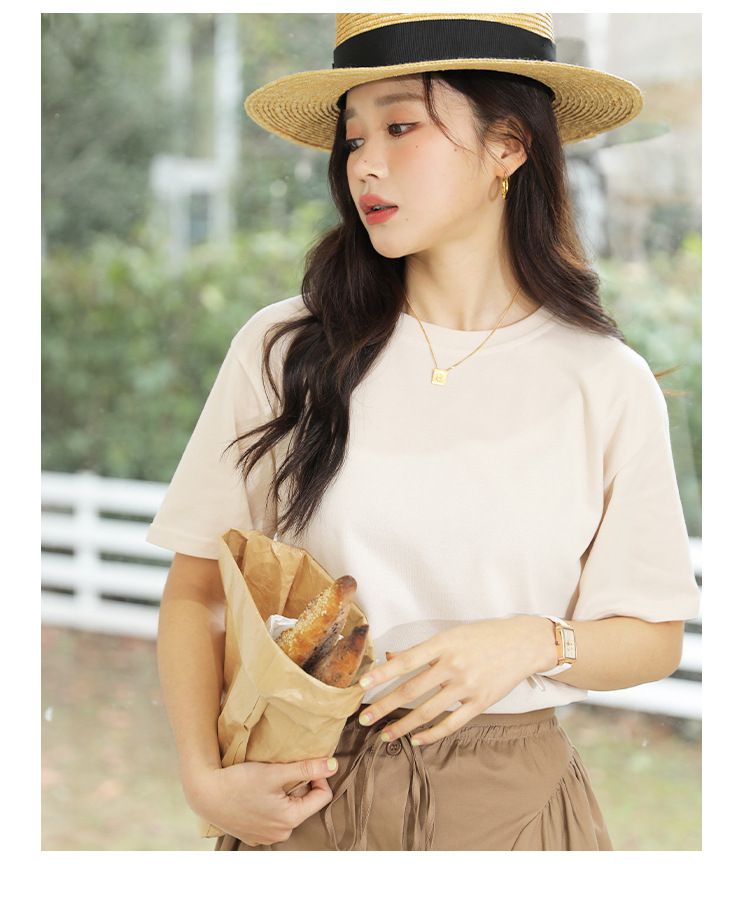 寬鬆圓領短袖上衣-橘色