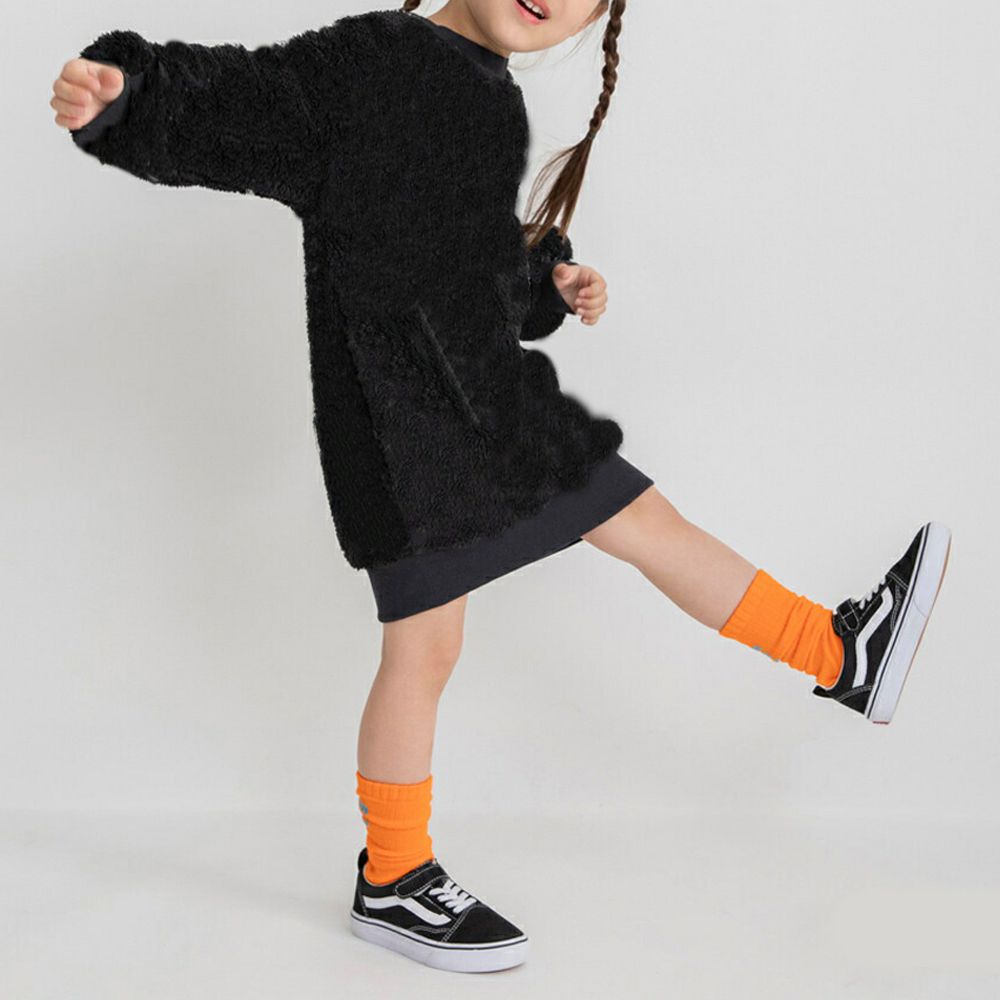 泰迪熊雙面毛絨可愛長袖洋裝-黑