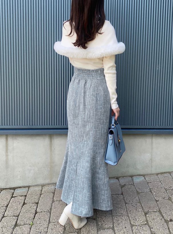 日本 GRL - 氣質小香風修身魚尾裙-淺灰藍