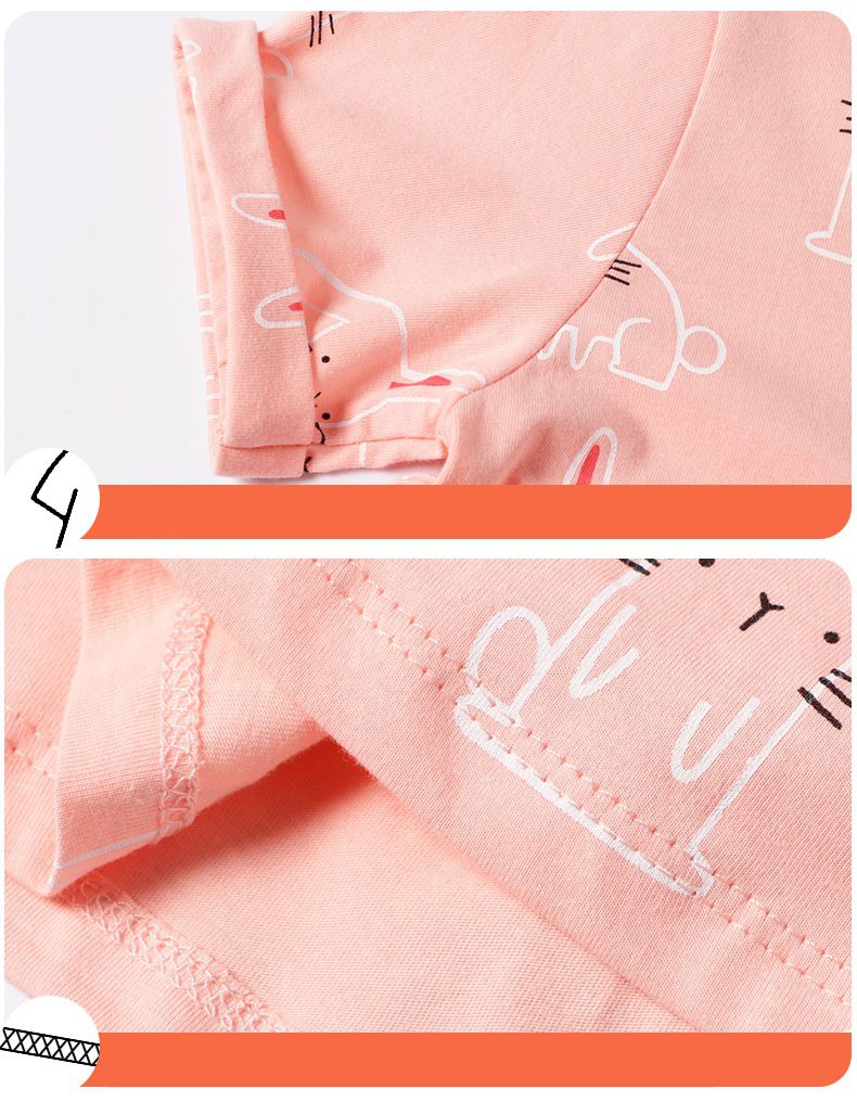 Jumping meters - 棉質圓領短袖洋裝-兔子-粉色