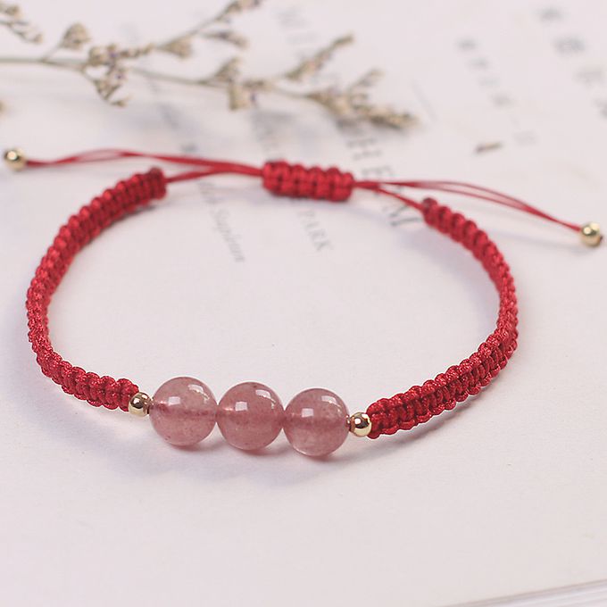天然草莓晶新年開運手工編織紅手繩 新年開運紅手鏈