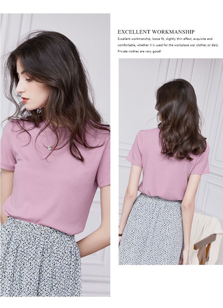 慵懶格調圓領短袖上衣-淺紫色 (M)