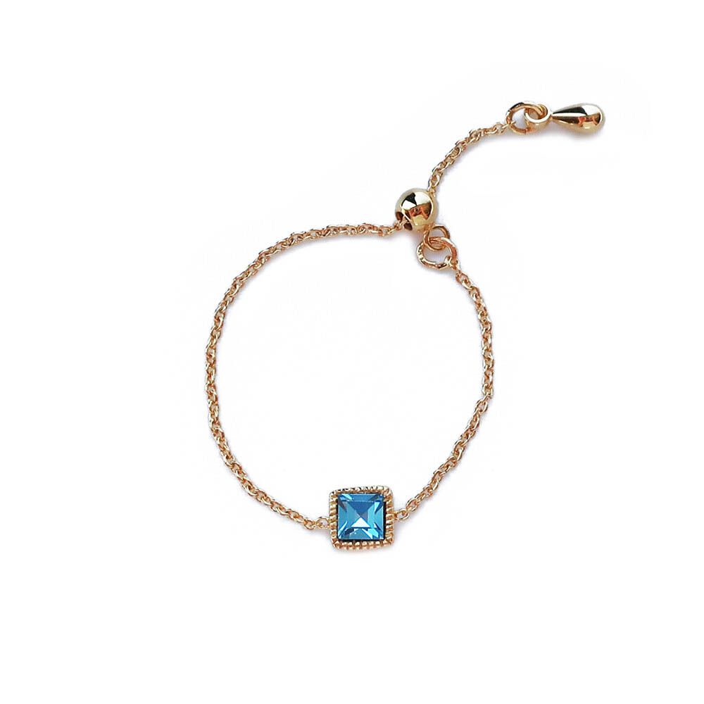 彩色方形寶石戒指鏈環-水藍鑽