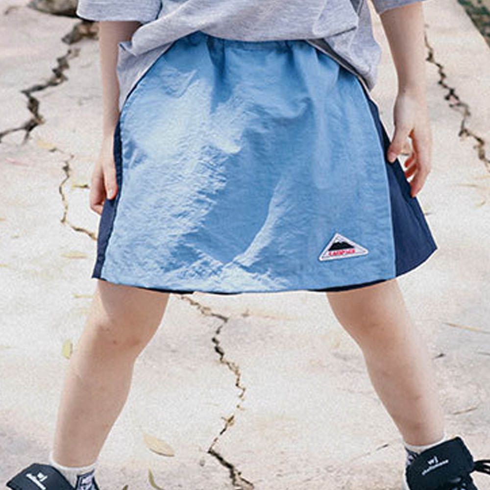 多巴胺撞色百搭拼接裙褲-藍色