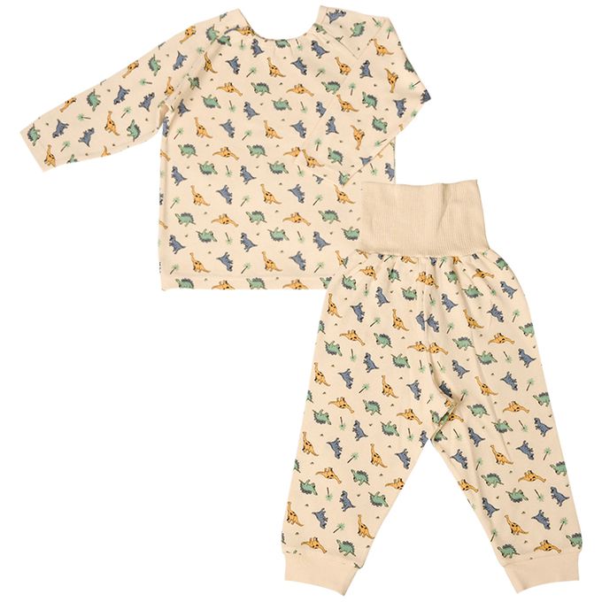 akachan honpo - 長袖家居服 穿衣練習套頭式-恐龍-淺卡其色