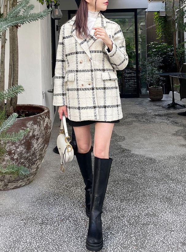 日本 GRL - 氣質格紋花呢經典西裝外套-象牙 (F)