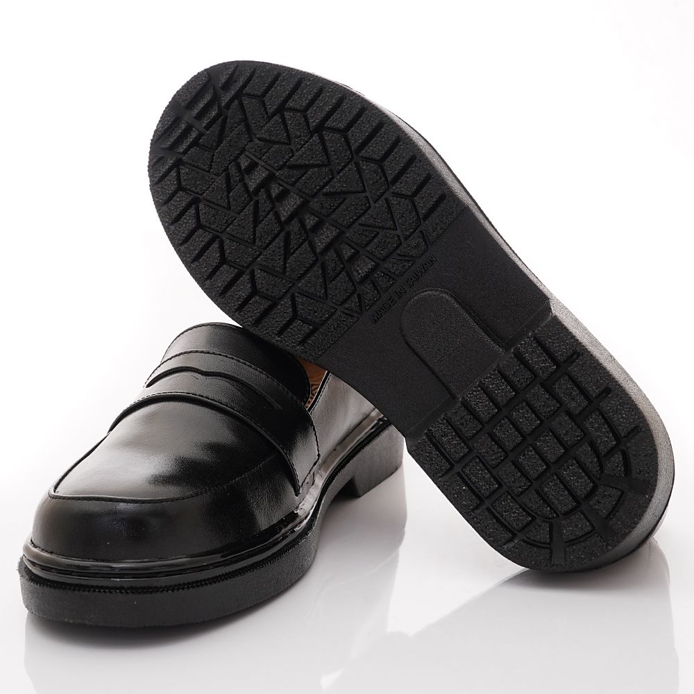 YUMA童鞋 - 台灣製純黑休閒皮鞋(中大童段)台碼-皮鞋-黑