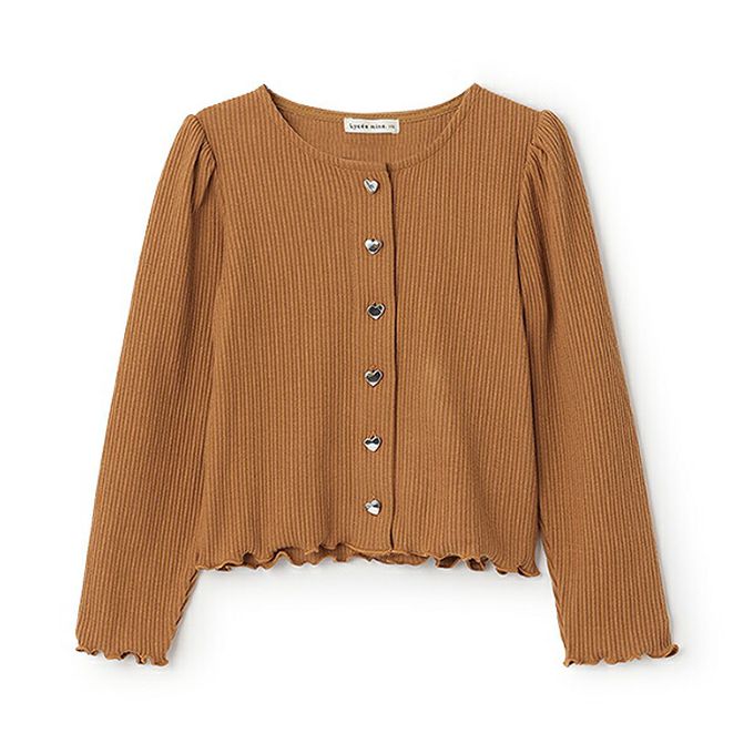 日本 Lycee mine - 愛心鈕扣羅紋針織薄外套-藍紫