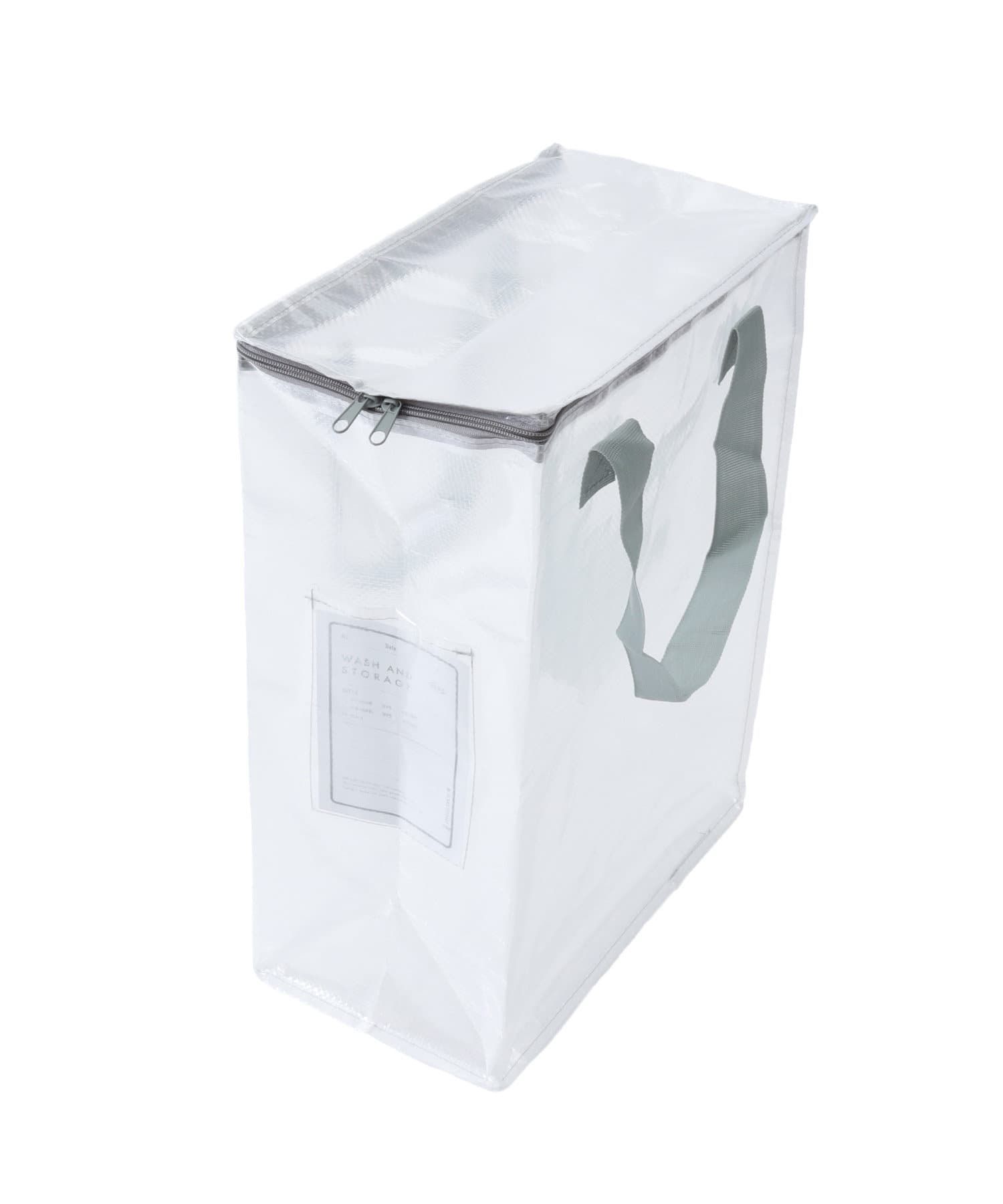 日本代購 - [日本主婦推薦] 半透明多功能直立式衣物收納袋(附提把) 3入組-淺灰 (L(20×36×47cm))