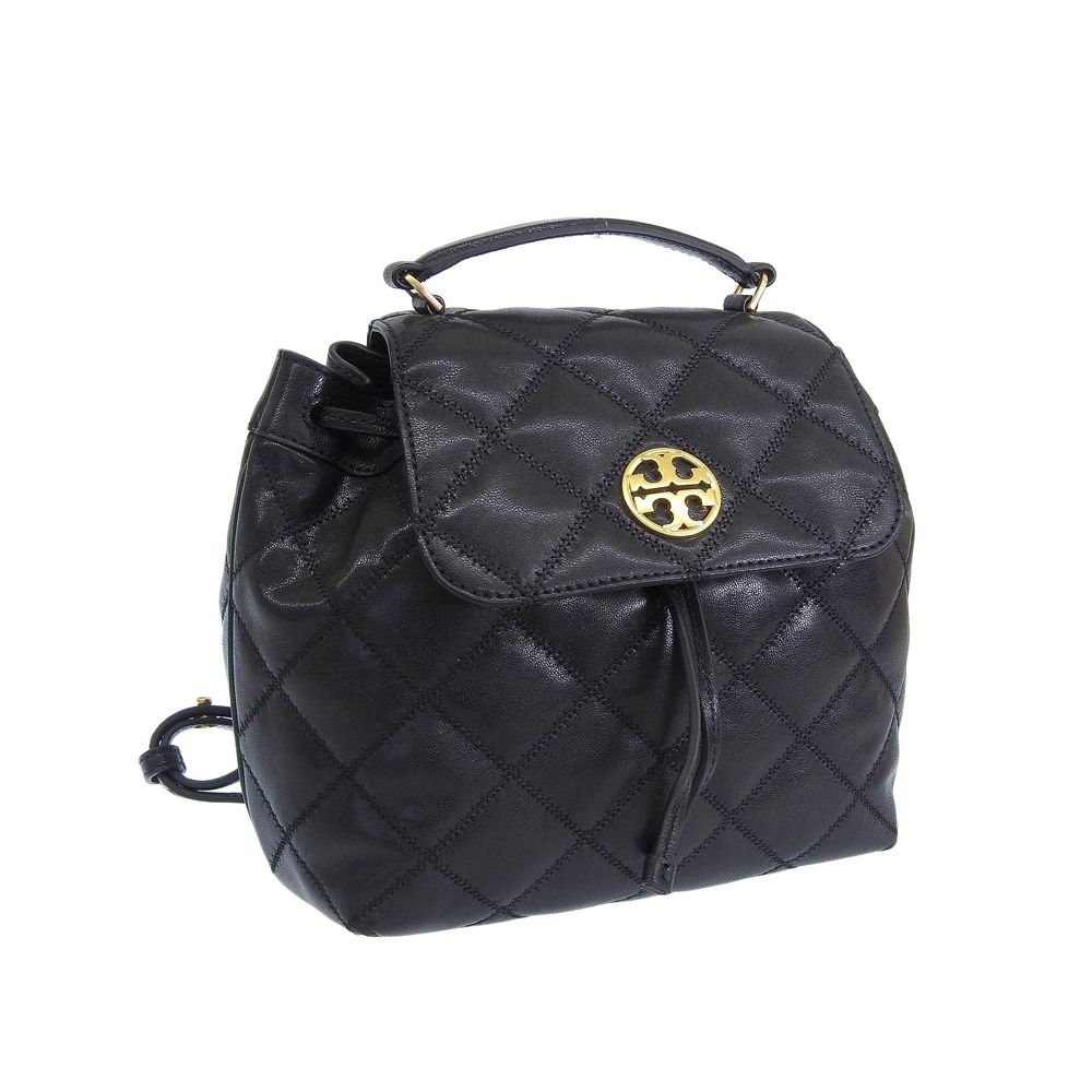 高質感菱格紋羊皮翻蓋後背包 (黑)