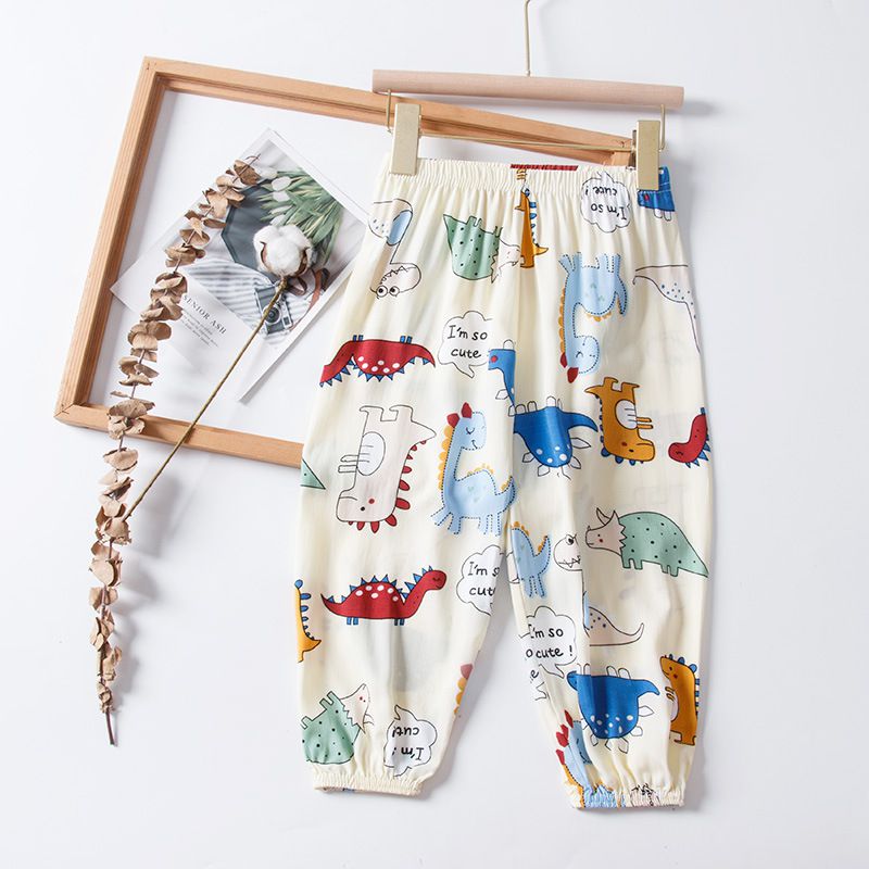 純棉休閒防蚊褲/空調褲-方格恐龍-綠+杏