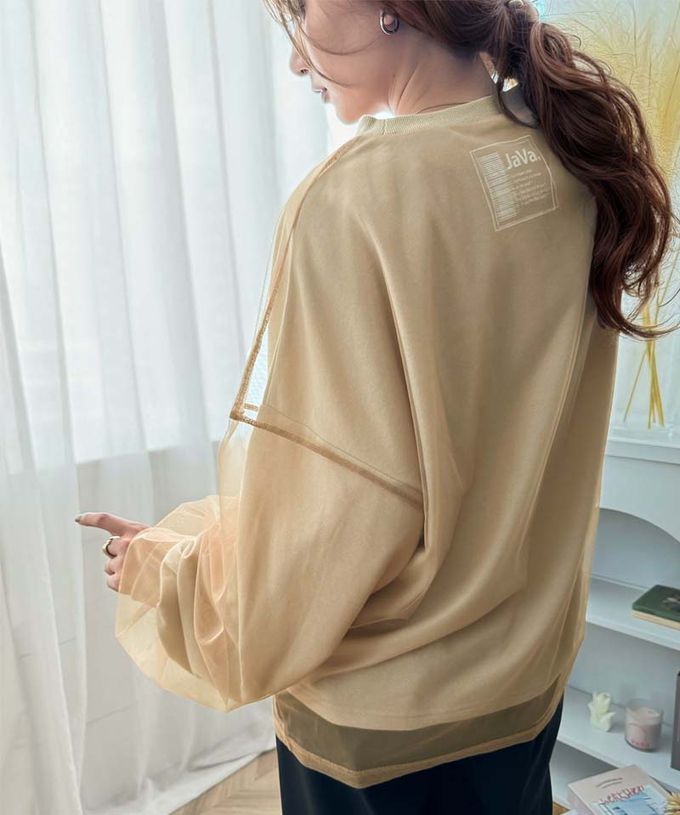 日本 Classical Elf - Java 透膚薄紗層次上衣-背後標籤印花-炭灰