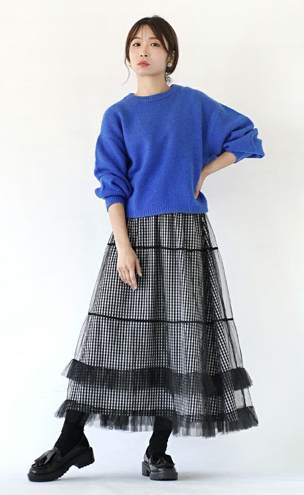 日本 zootie - 簡約柔軟澎澎袖短版毛衣-寶石藍