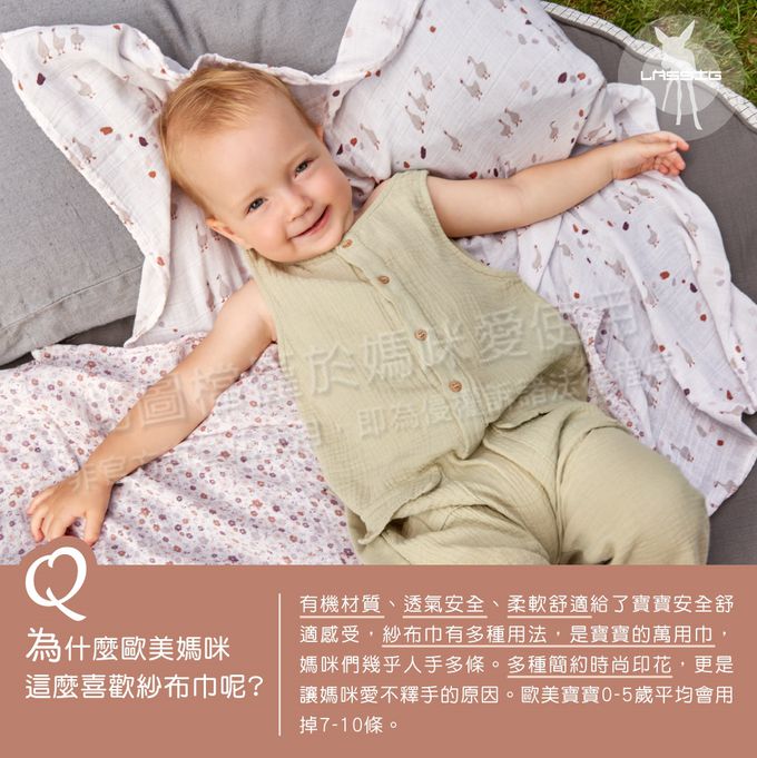 德國 Lassig - 超柔手感竹纖維嬰兒包巾毯3入