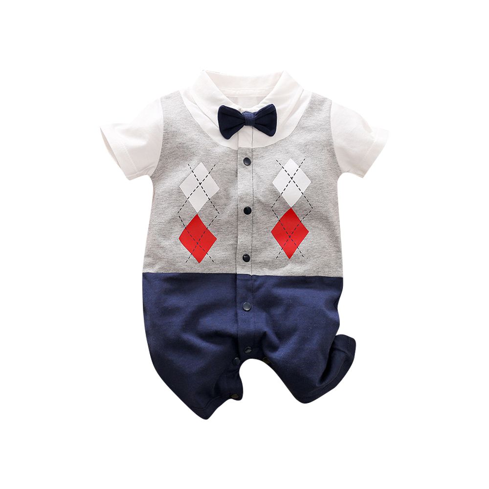 JoyNa - 短袖造型連身包屁衣 童裝 嬰兒連身衣 格子紳士-格子紳士款