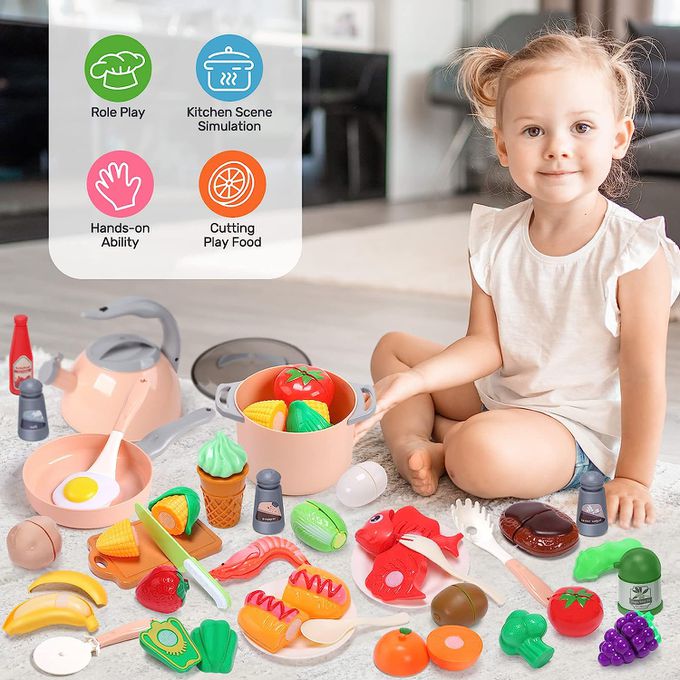 CuteStone - 仿真鍋具切切樂套裝玩具44件組 (盒損福利品)