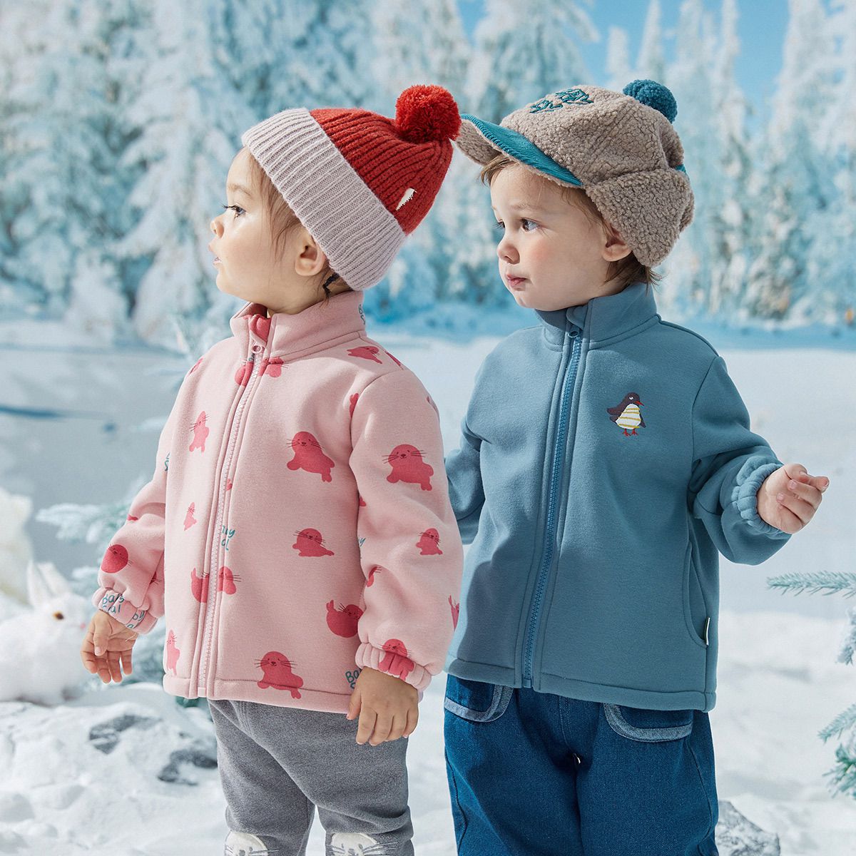 加厚拼色三合一衝鋒外套-QQ海豹-粉色