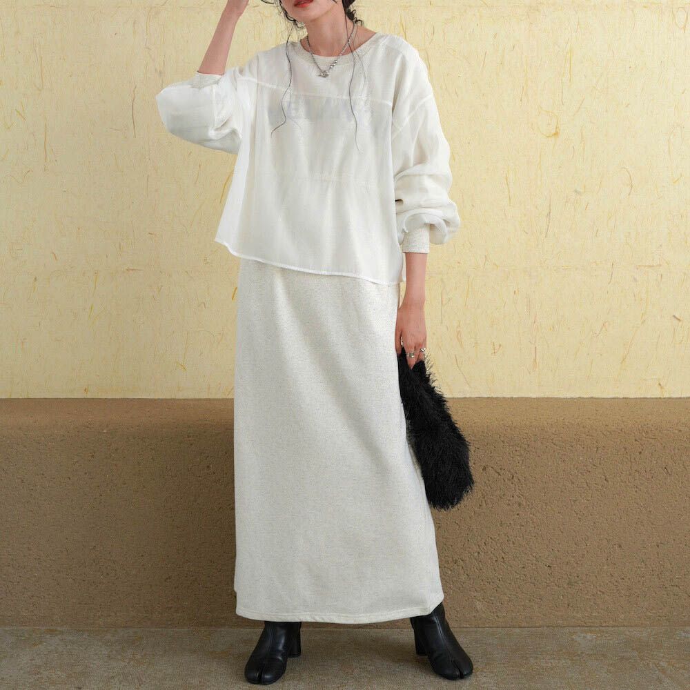 [穿搭上手]薄紗層次運動風長袖洋裝-灰白